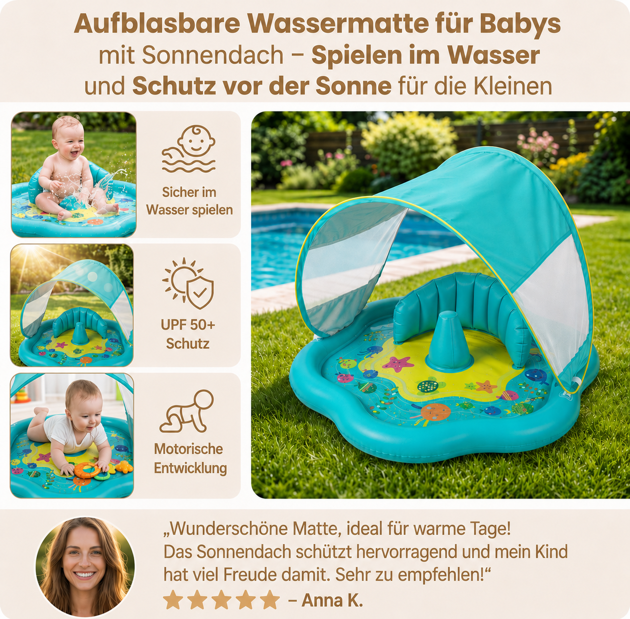 TinySplash® Aufblasbares Wasserbad mit Sonnendach