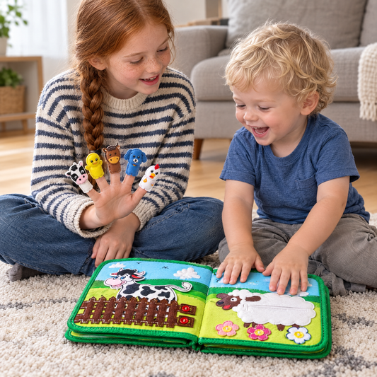 TinyFold Busy Book Lebendiger Bauernhof – Geschwister mit Fingerpuppen