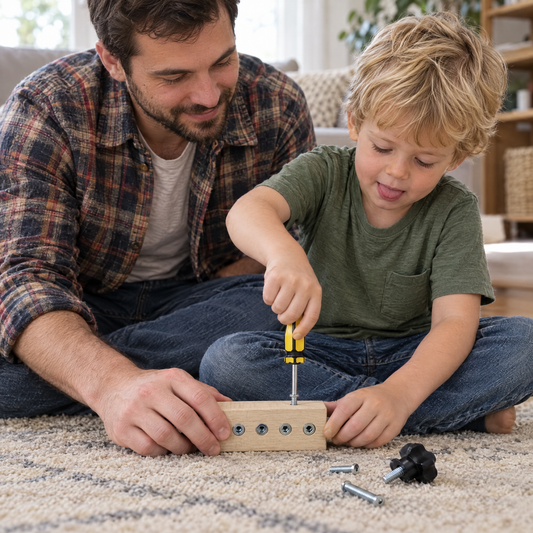 TwistyTool Lernboard 4 Löcher – Papa und Sohn schrauben