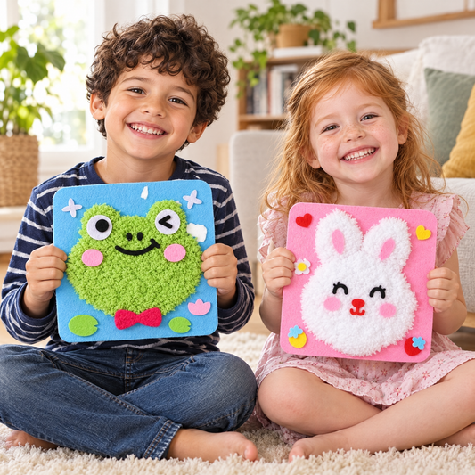 FluffyLoop – Kinder zeigen stolz ihre fertigen Bilder