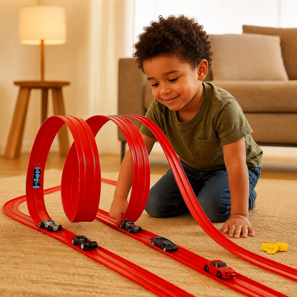 FlexTrack® Biegsames Rennbahn-Bauset mit Spielzeugautos