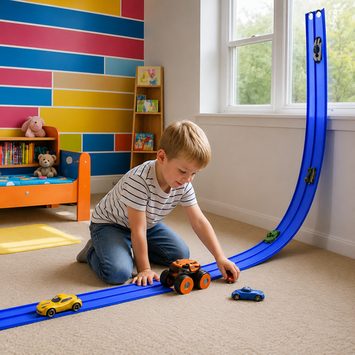 FlexTrack® Biegsames Rennbahn-Bauset mit Spielzeugautos