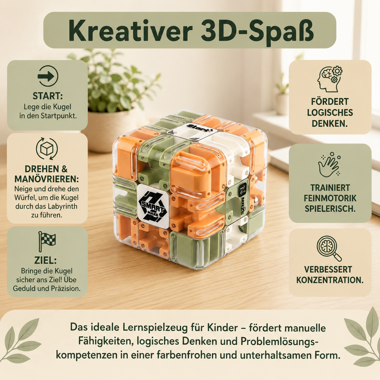 MazeCube® 3D Labyrinth Würfel mit Kugel
