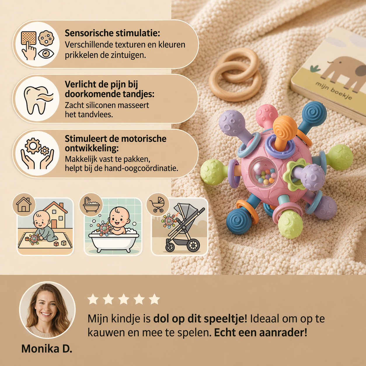 LunaGrip® Sensorische grijpballetje met bijtring