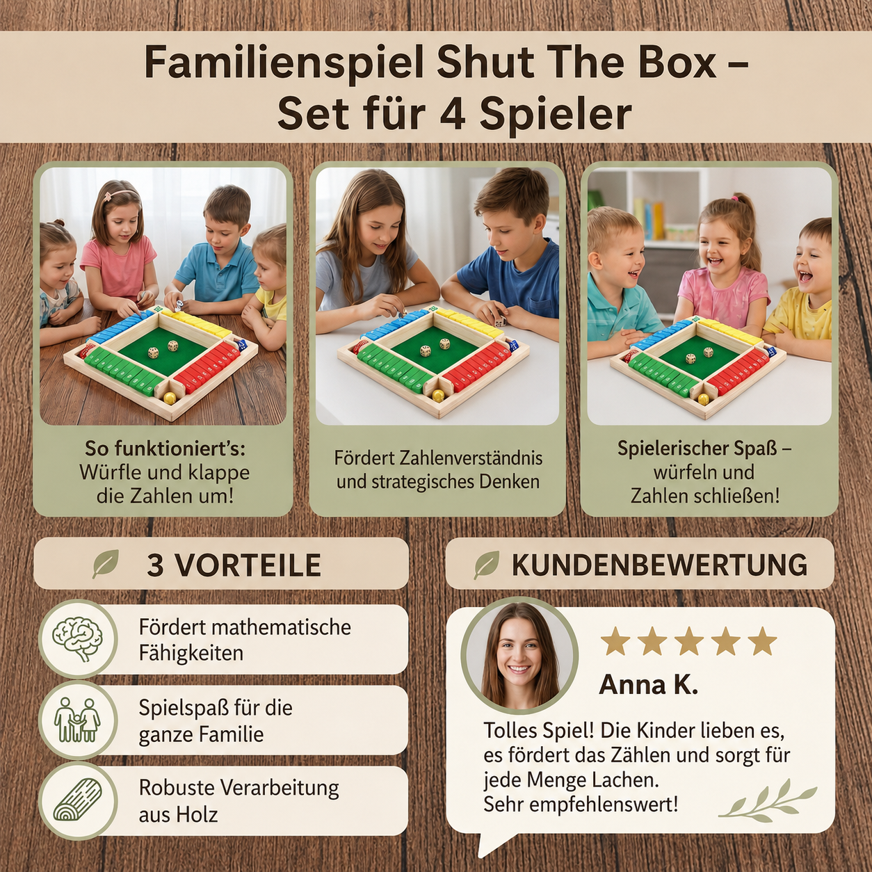 NineFlip® Zahlenspiel aus Holz für die ganze Familie