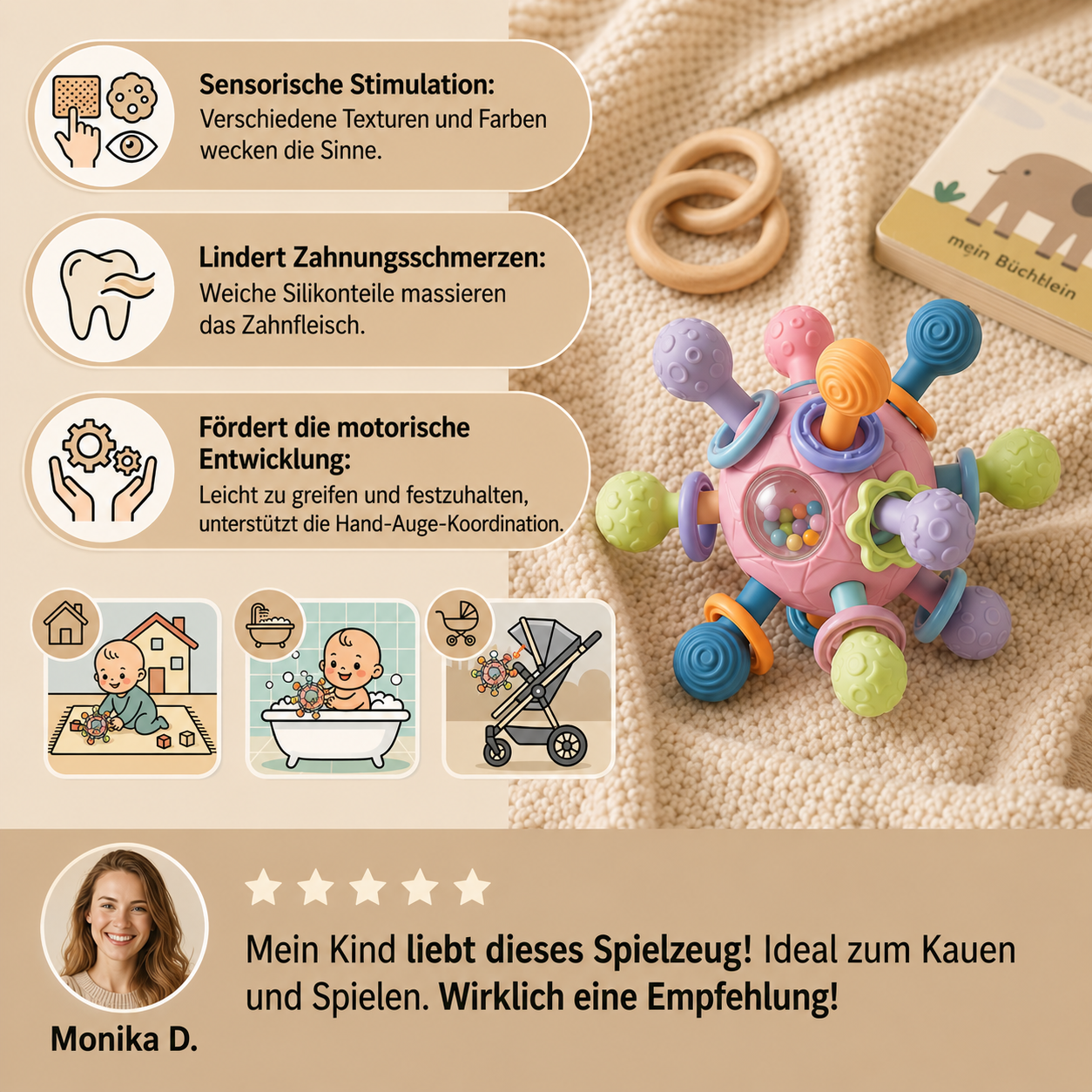 LunaGrip® Sensorisches Greifbällchen mit Beißring