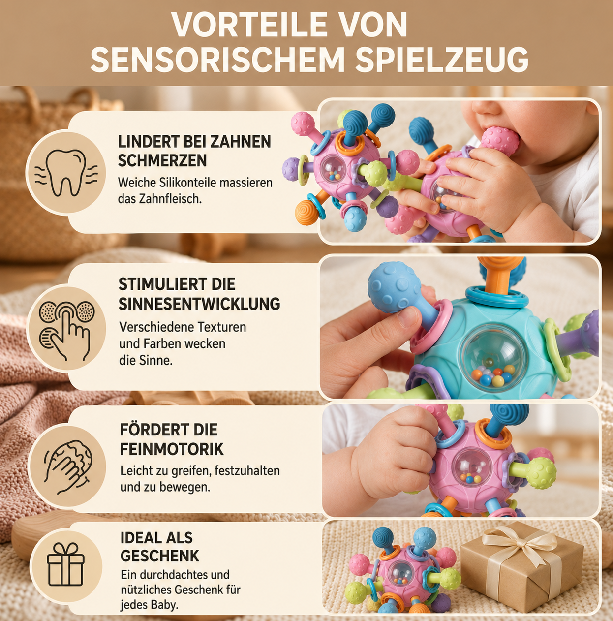 LunaGrip® Sensorisches Greifbällchen mit Beißring
