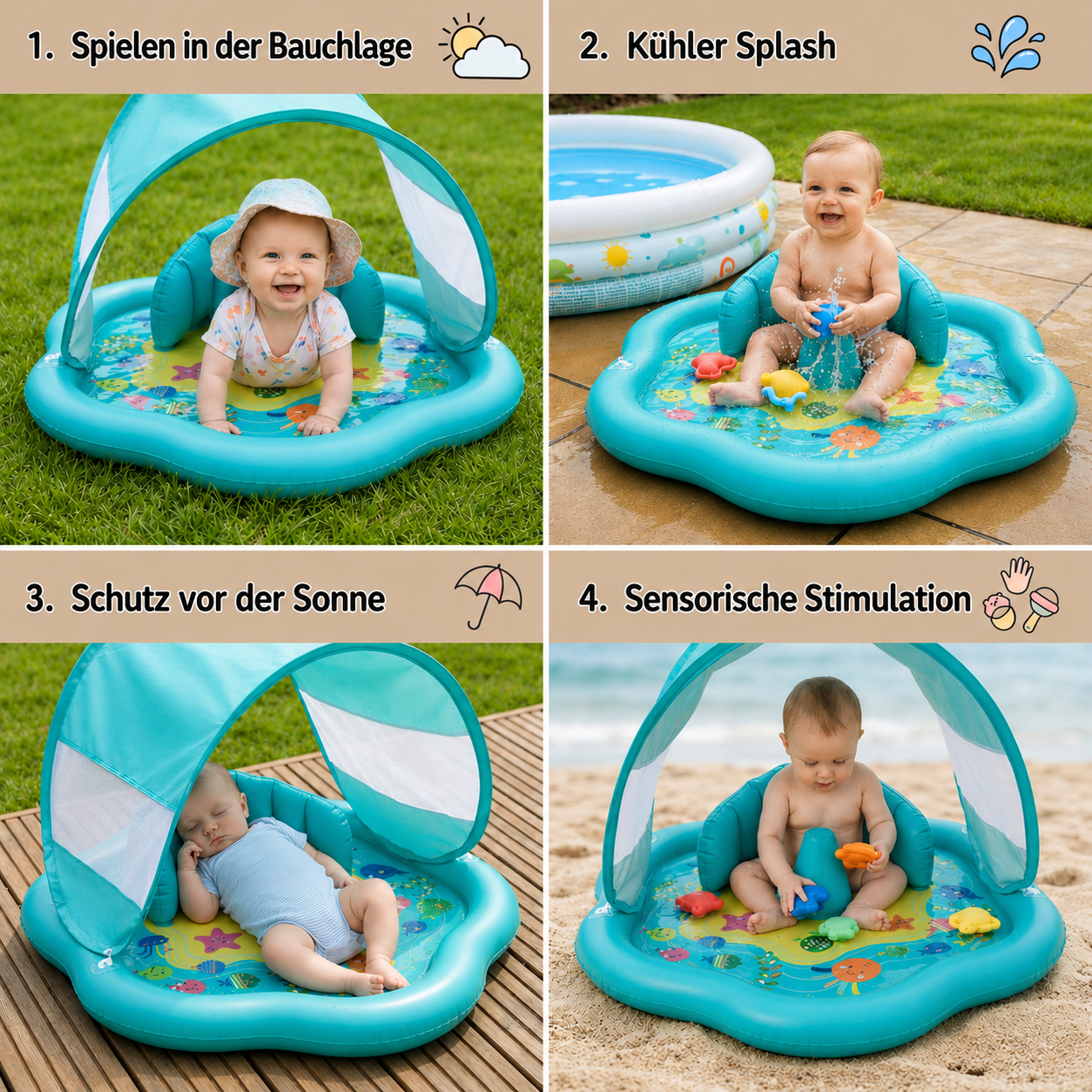 TinySplash® Aufblasbares Wasserbad mit Sonnendach