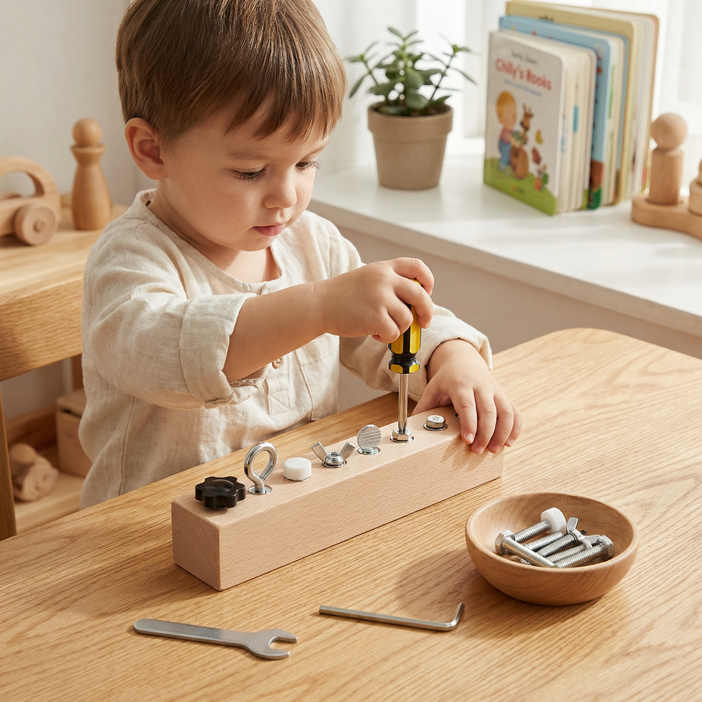TwistyTool® Montessori Schrauben und Muttern Lernboard