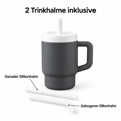 FrostCup mit 2 Trinkhalmen: gerade und gebogen