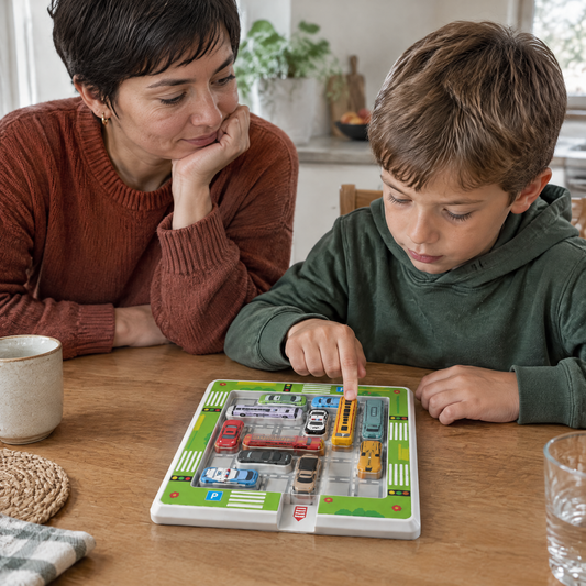 SmartLane Parklabyrinth - Mutter und Sohn am Küchentisch