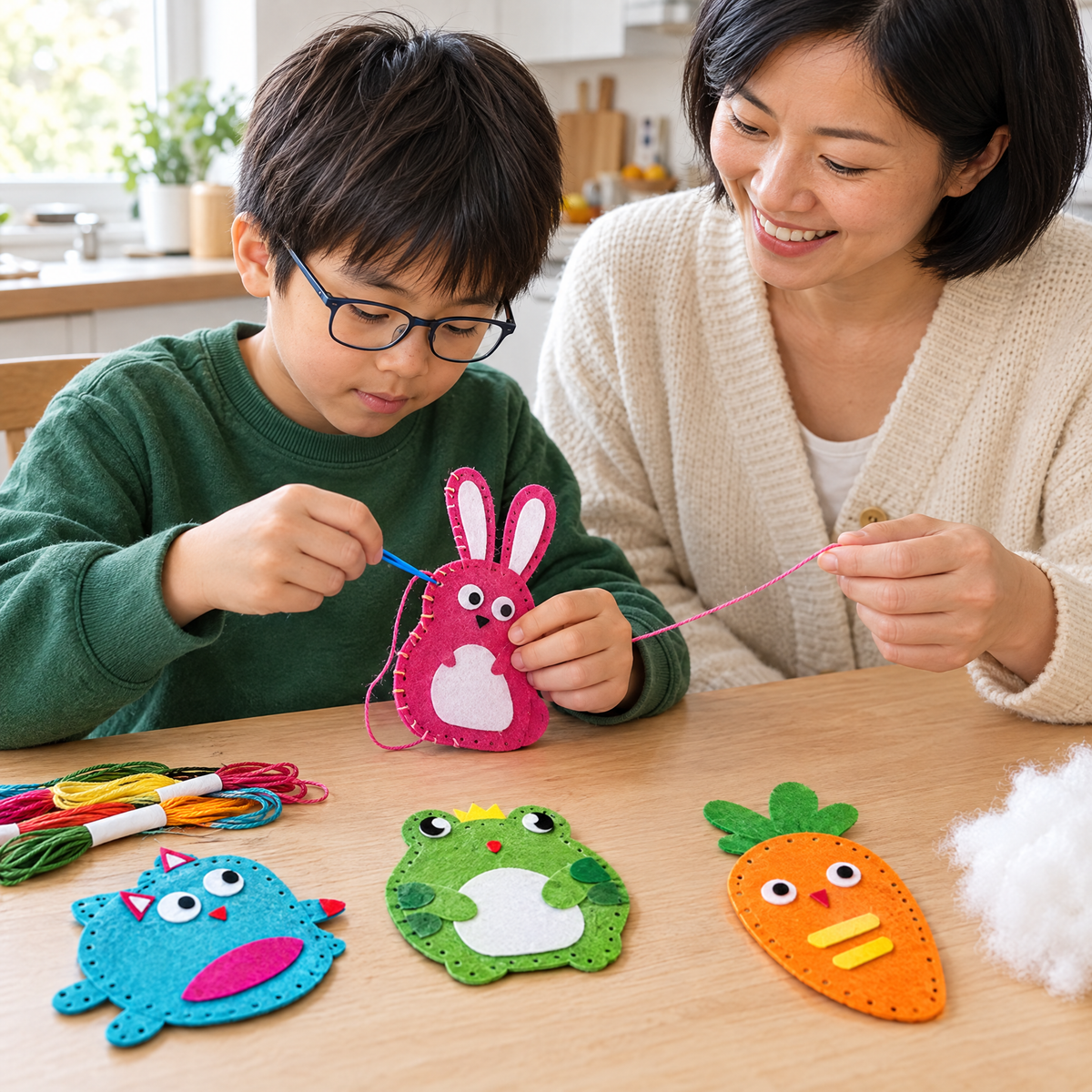 TinyThreads Nähset – Mama und Sohn nähen gemeinsam