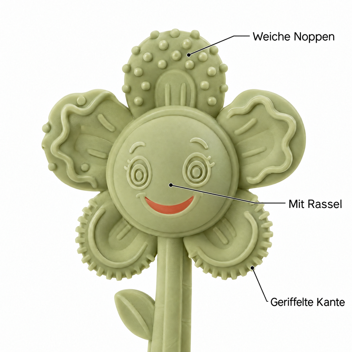 PetalRing – Weiche Noppen, geriffelte Kante, mit Rassel