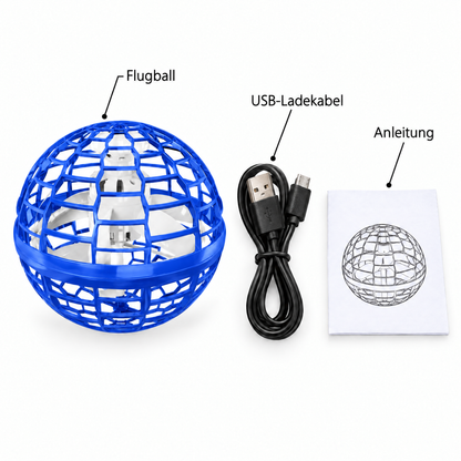 LumiFly Lieferumfang - Flugball, USB-Ladekabel, Anleitung
