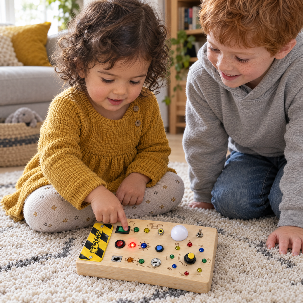 LumiBoard – Geschwister spielen auf dem Teppich