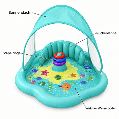 TinySplash Funktionen - Sonnendach, Rückenlehne, Stapelringe, Wasserboden