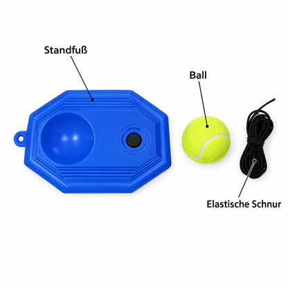 SwingBuddy Lieferumfang: Standfuß, Ball, elastische Schnur