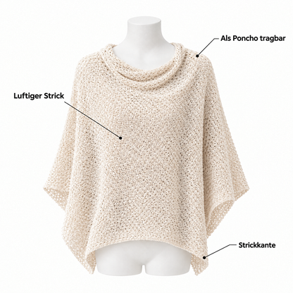 CozyCove – luftiger Strick, als Poncho tragbar, Strickkante