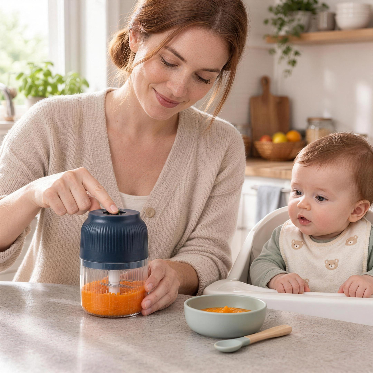 MiniMash – Mutter bereitet Babybrei zu