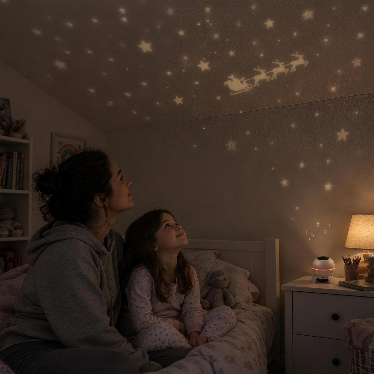WinterDrift – Mutter und Tochter schauen auf den Sternenhimmel an der Decke
